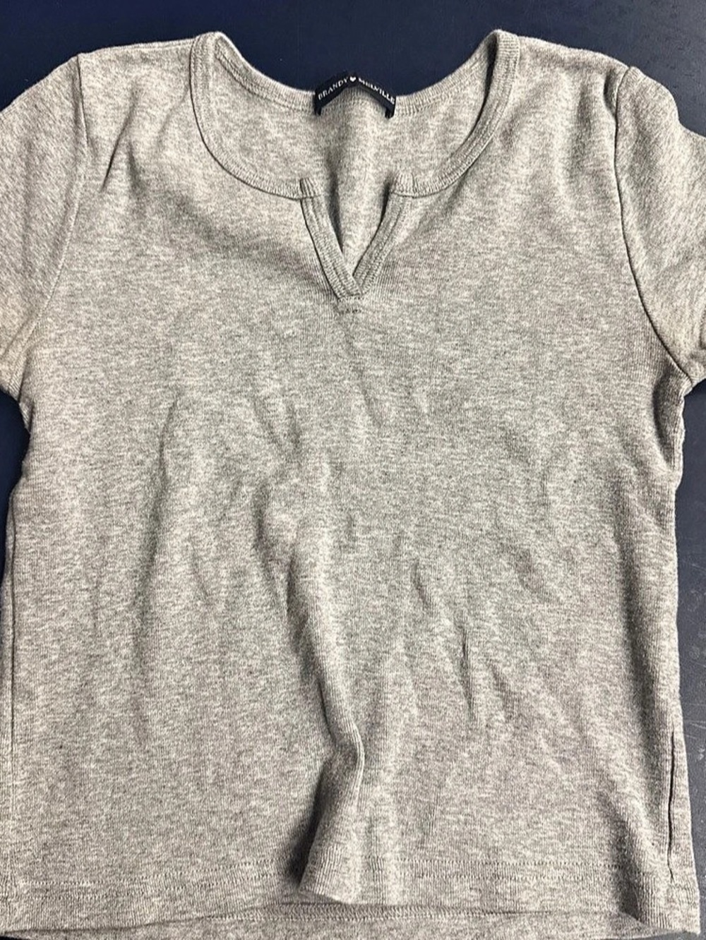 Brandy Melville Ashlyn V Top Gray Short Sleeve Tee Like New